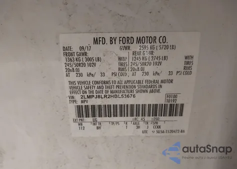 2017 Lincoln Mkx Reserve z USA, uszkodzony, nr VIN 2LMPJ8LR2HB153676